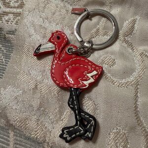 Coach Vintage Red Flamingo Leather Keychain NWOT